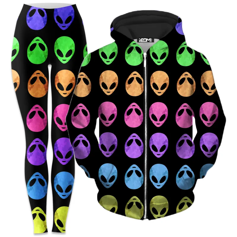 Alien Pattern Zip-Up Hoodie and Leggings Combo sold by iEDM