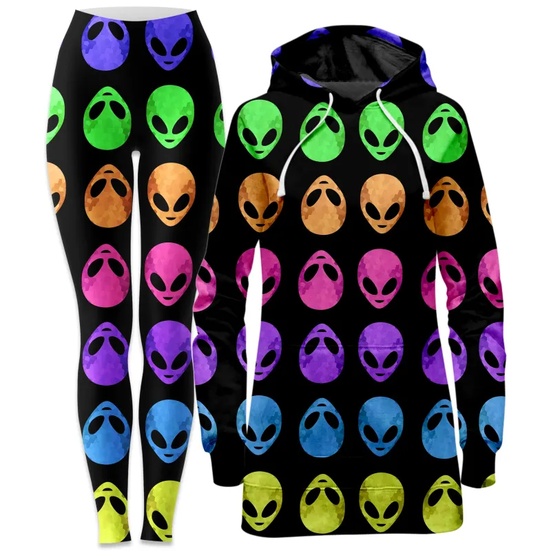 Alien Pattern Hoodie Dress and Leggings Combo sold by iEDM