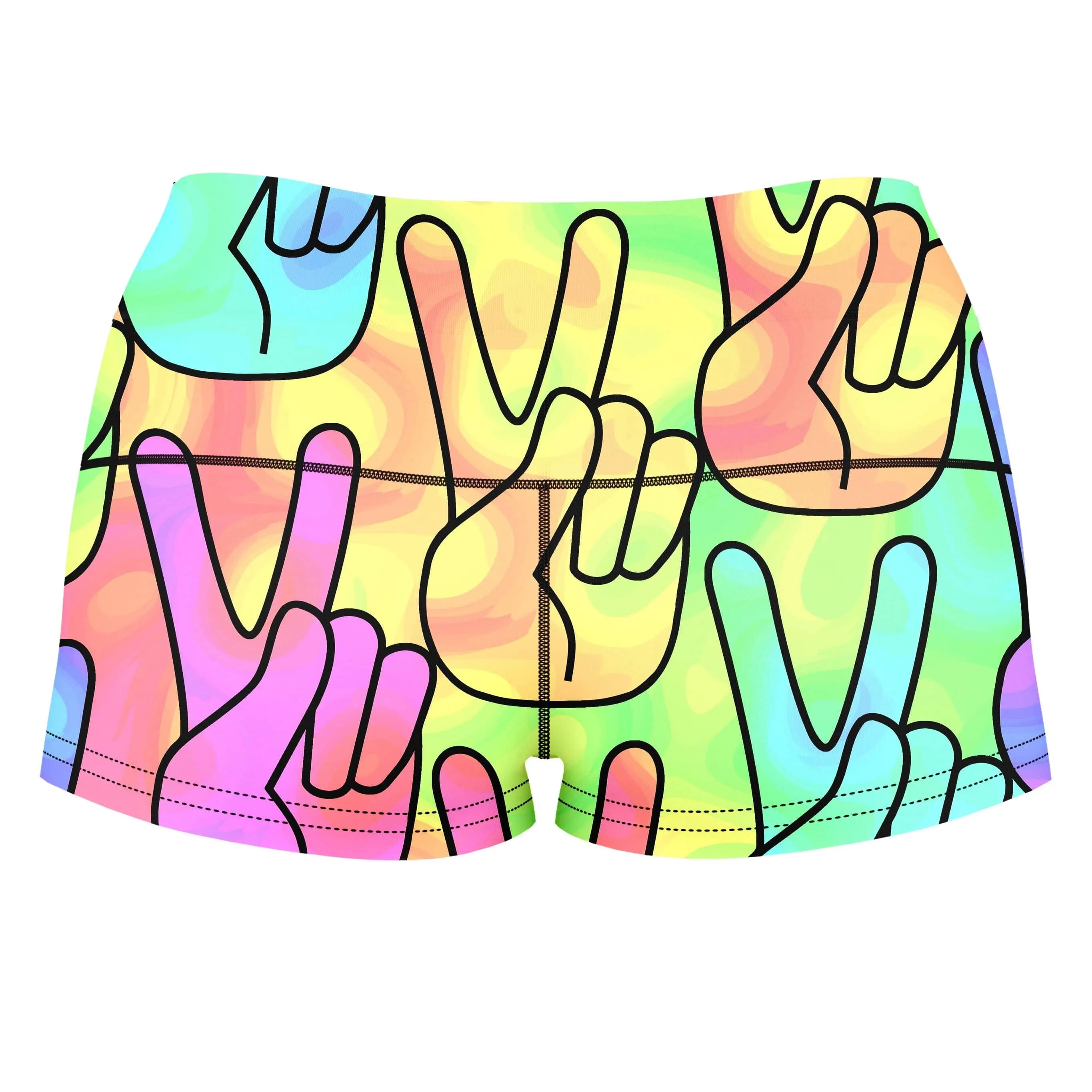 Trippy Peace Signs High-Waisted Women's Shorts sold by iEDM product image thumbnail 2