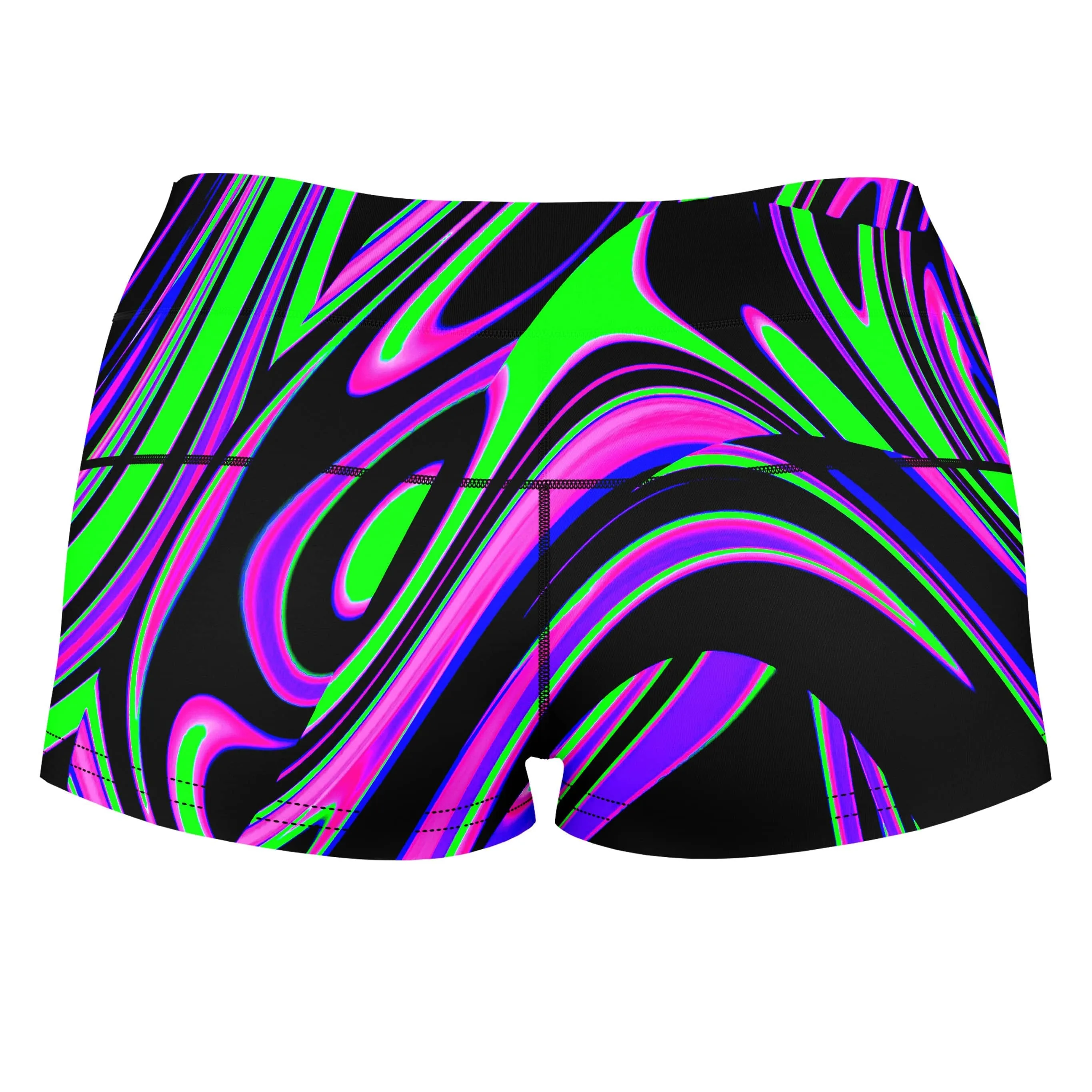 Violet and Lime Blackout Drip High-Waisted Women's Shorts sold by iEDM product image thumbnail 2