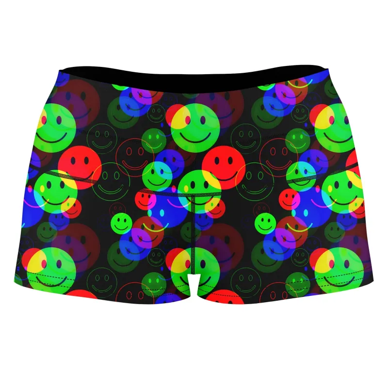RGB Smile Glitch High-Waisted Women's Shorts sold by iEDM
