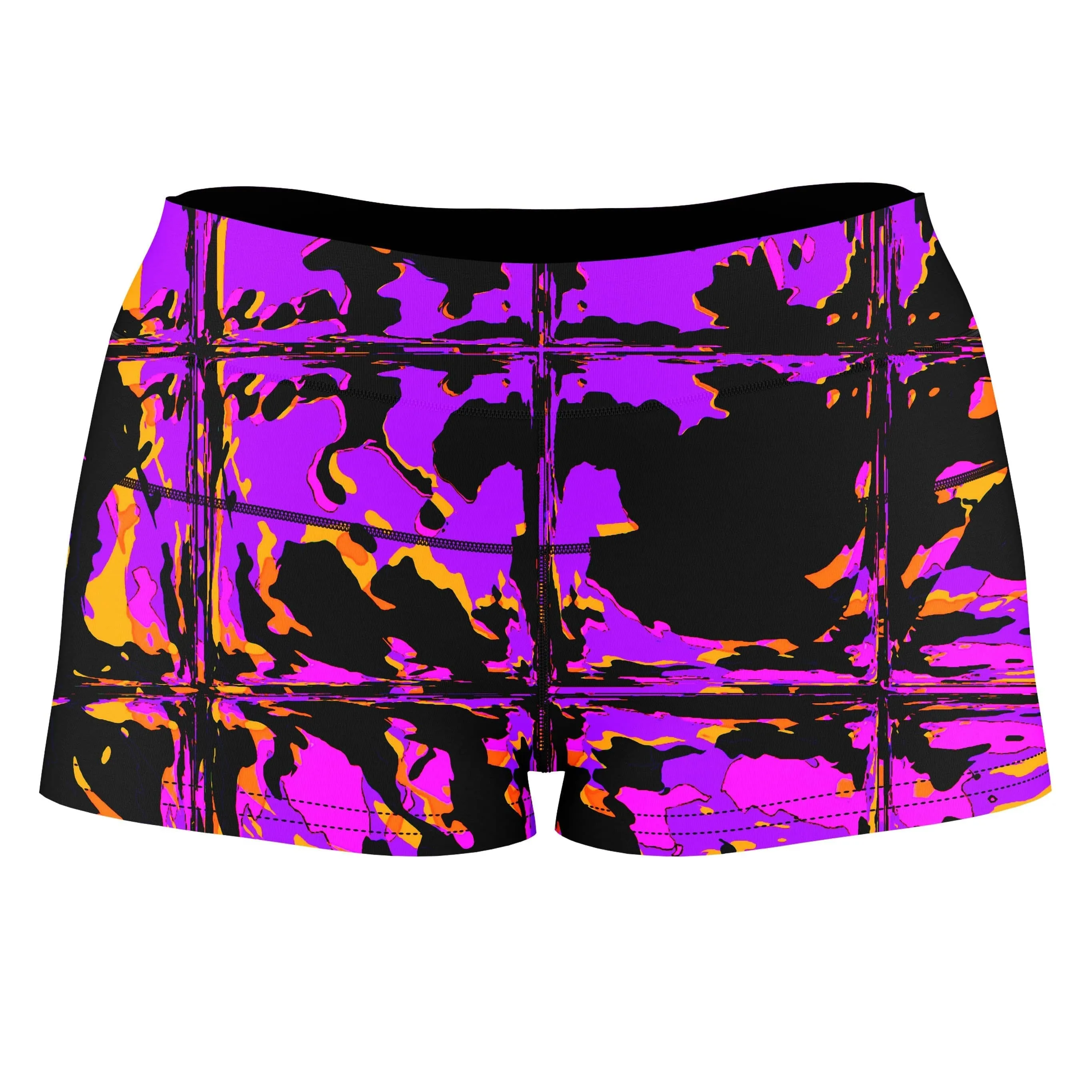 Purple Blackout Rave Glitch High-Waisted Women's Shorts sold by iEDM