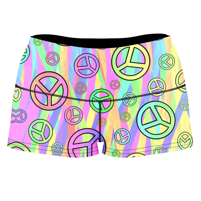 Retro Peace Symbol High-Waisted Women's Shorts made by iEDM