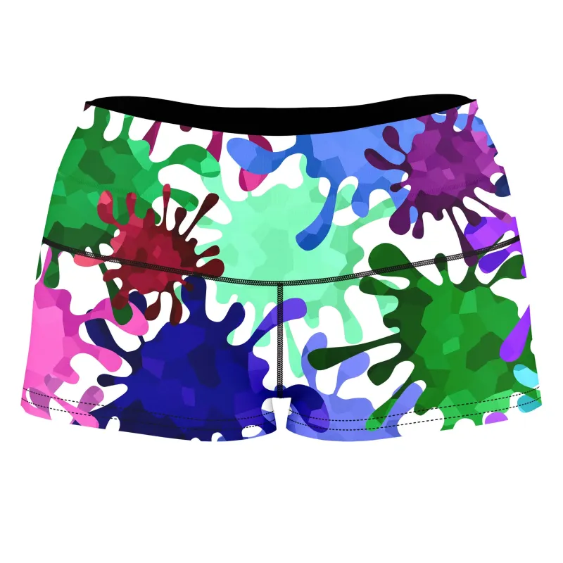 Neon Paint Splatter High-Waisted Women's Shorts sold by iEDM