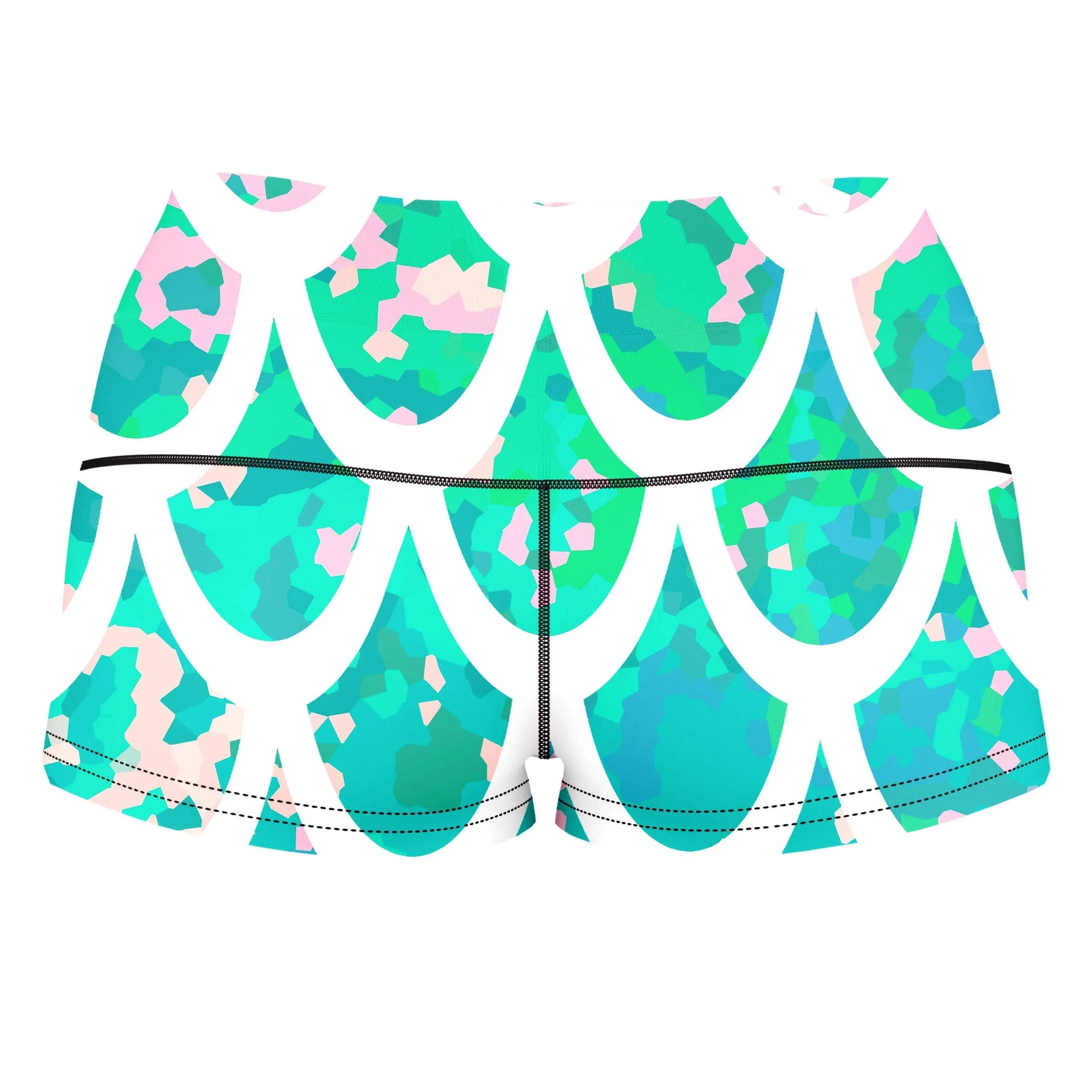 Mermaid Scales White High-Waisted Women's Shorts sold by iEDM product image thumbnail 2