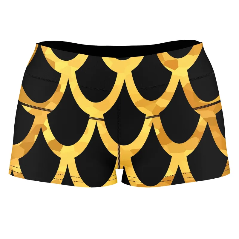 Mermaid Scales Gold High-Waisted Women's Shorts sold by iEDM