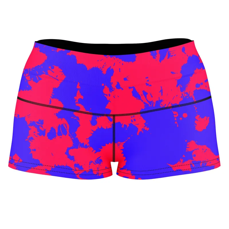 Pink and Violet Paint Splatter High-Waisted Women's Shorts sold by iEDM