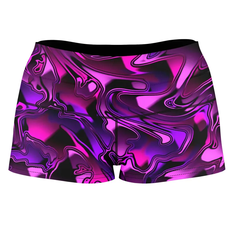 Pink and Purple Chromatic Melt High-Waisted Women's Shorts sold by iEDM