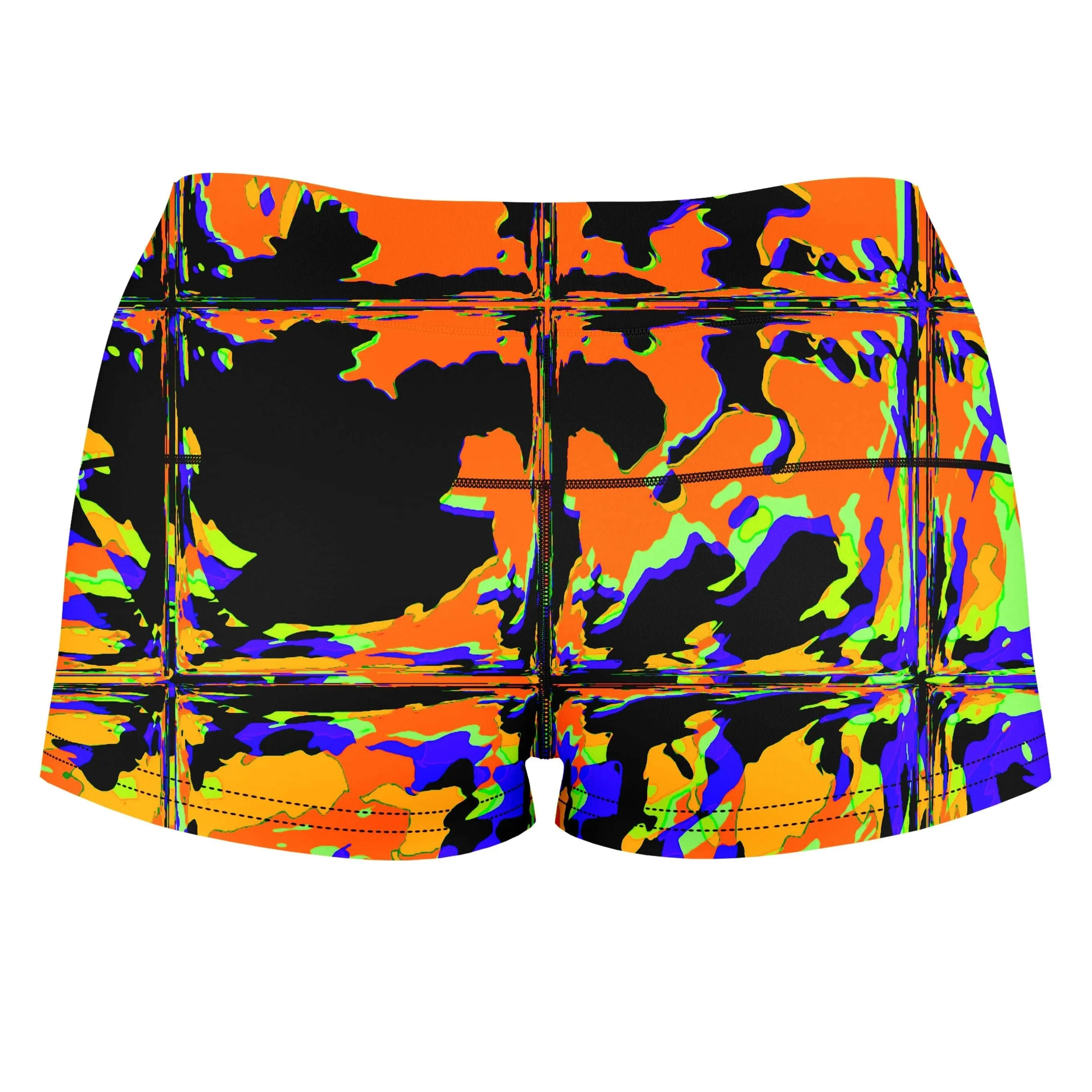 Orange Violet Rave Glitch High-Waisted Women's Shorts sold by iEDM product image thumbnail 2