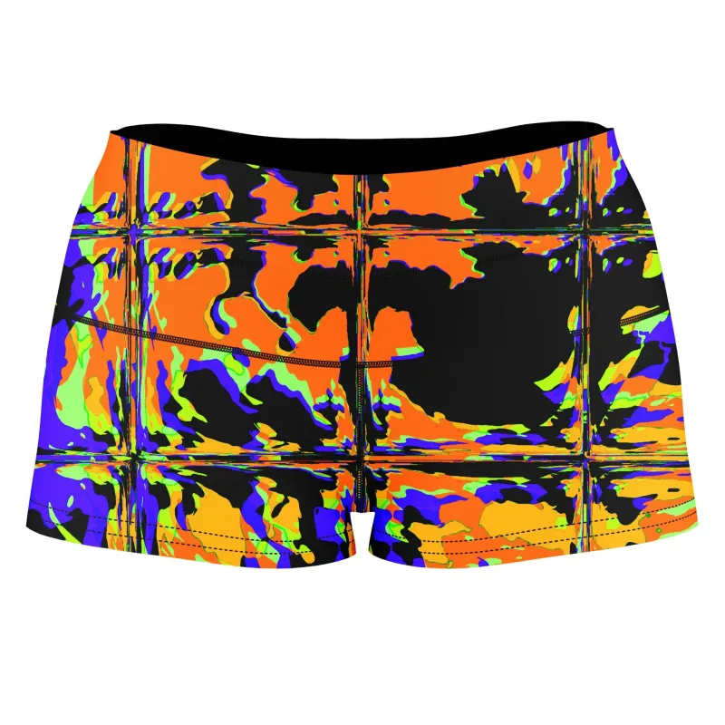 Orange Violet Rave Glitch High-Waisted Women's Shorts sold by iEDM