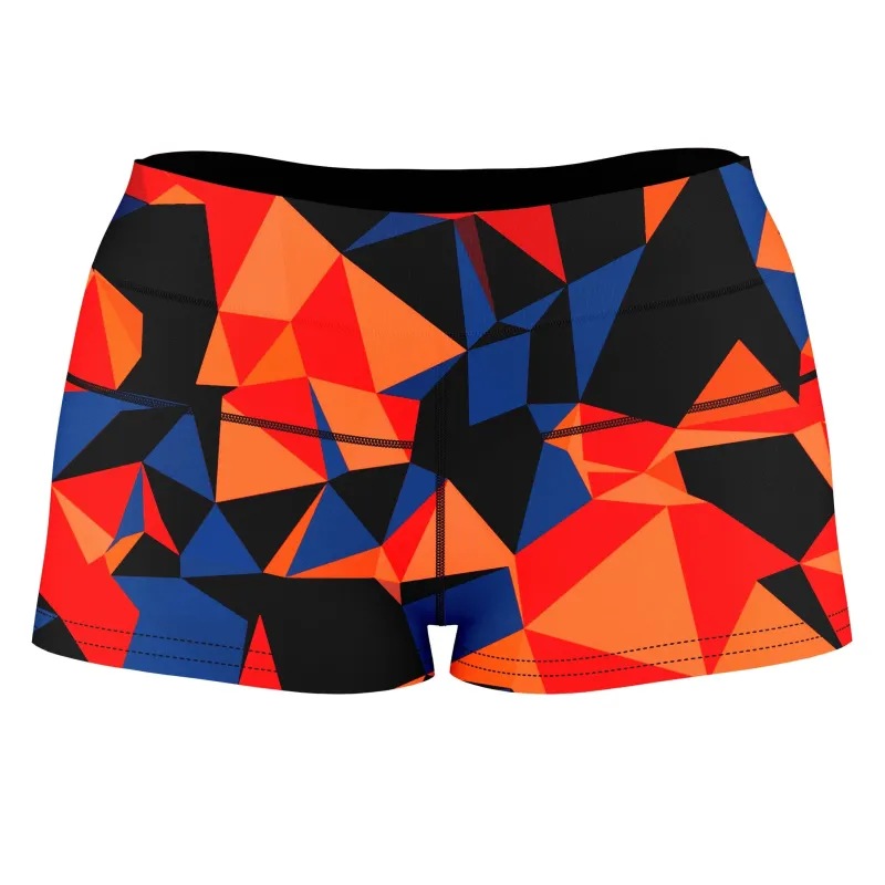Orange and Black Geo High-Waisted Women's Shorts sold by iEDM