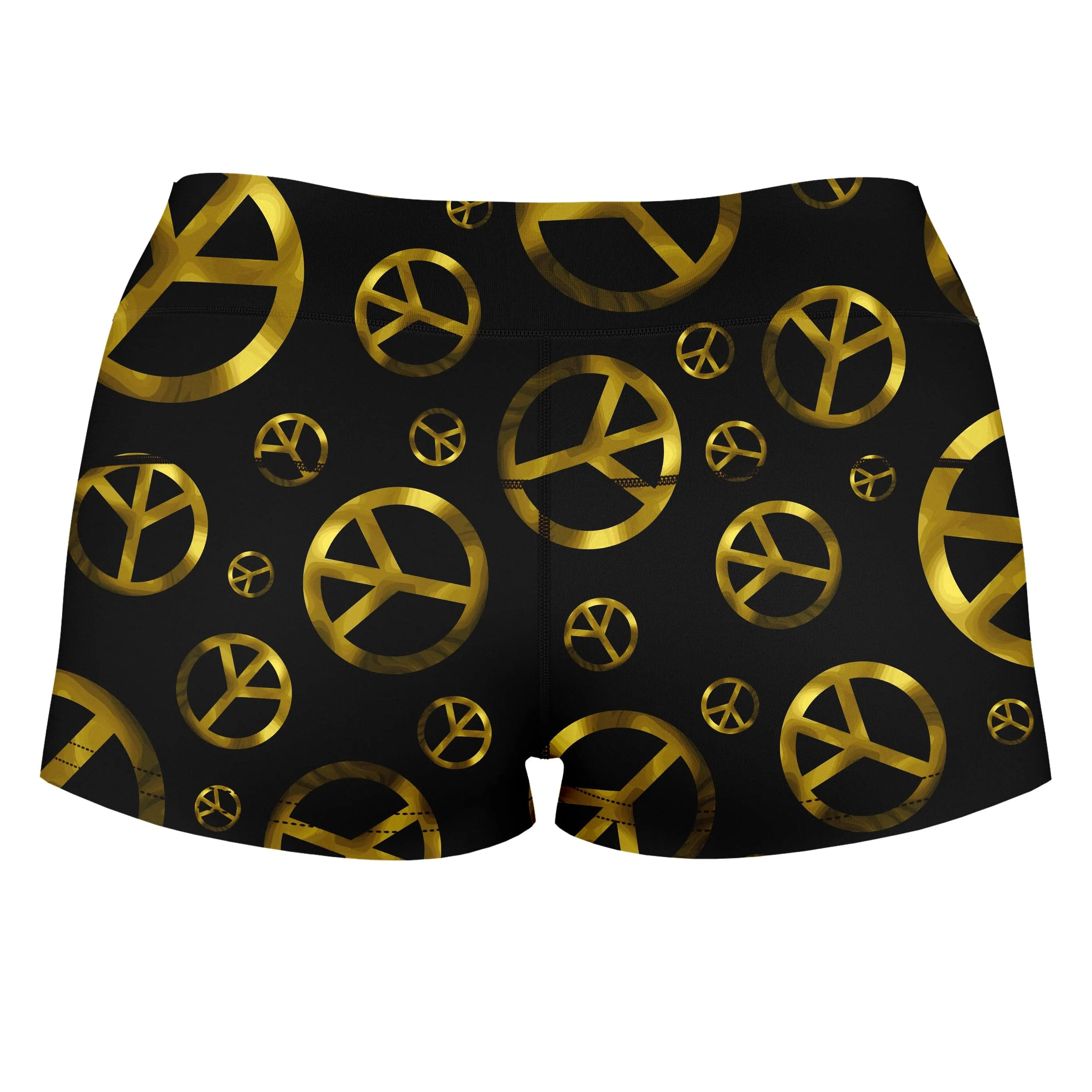 Peace Sign Gold High-Waisted Women's Shorts sold by iEDM product image thumbnail 2