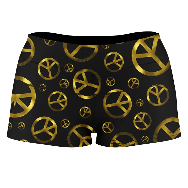 Peace Sign Gold High-Waisted Women's Shorts sold by iEDM