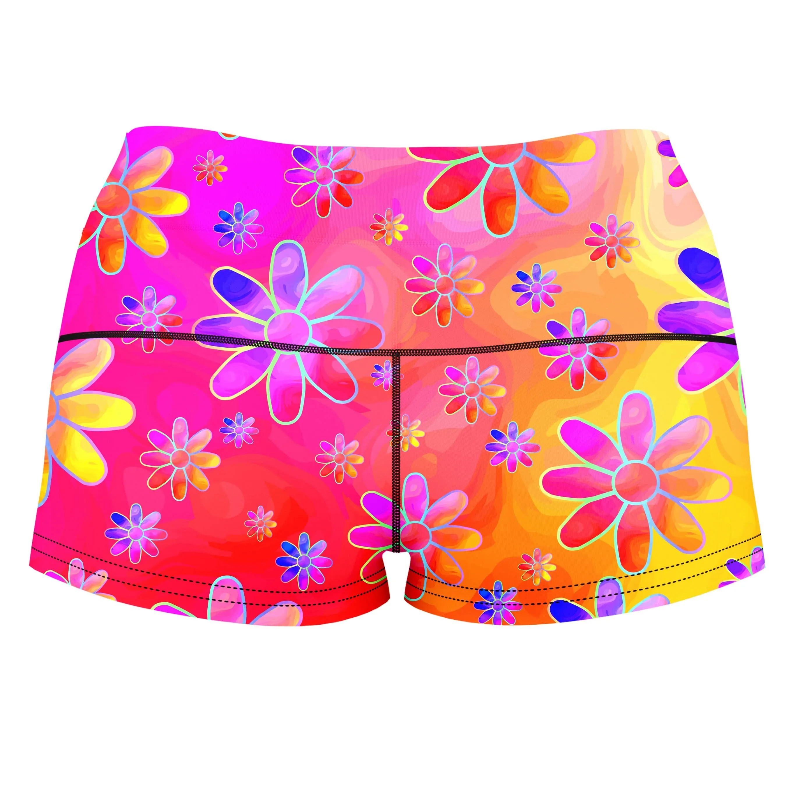Hippie Trippy Flowers High-Waisted Women's Shorts sold by iEDM product image thumbnail 2