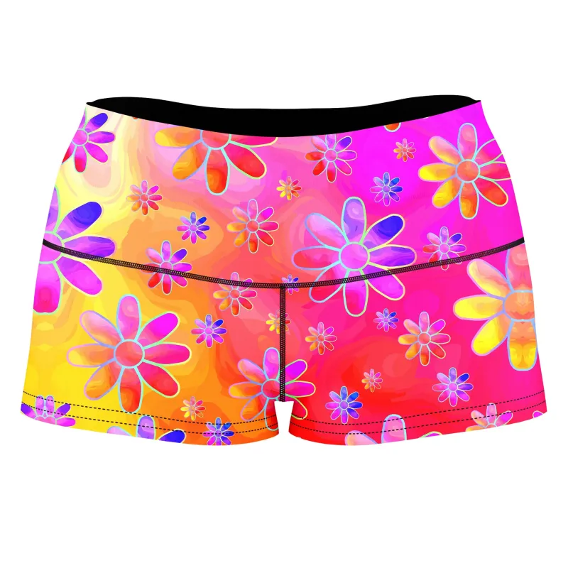 Hippie Trippy Flowers High-Waisted Women's Shorts sold by iEDM