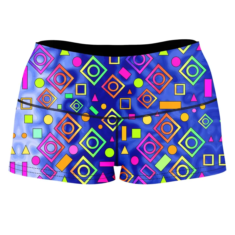 Geometric On Blue High-Waisted Women's Shorts sold by iEDM