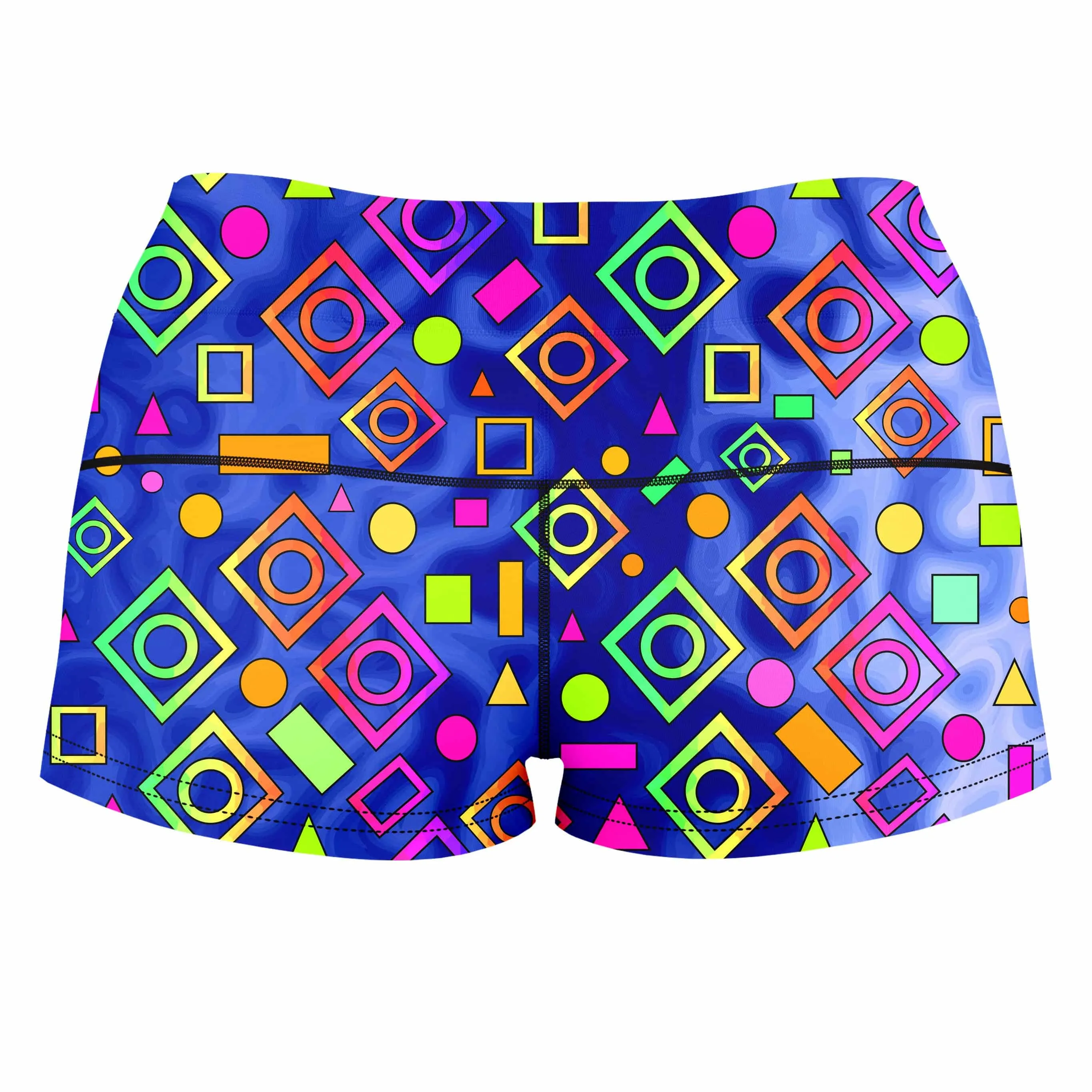 Geometric On Blue High-Waisted Women's Shorts sold by iEDM product image thumbnail 2