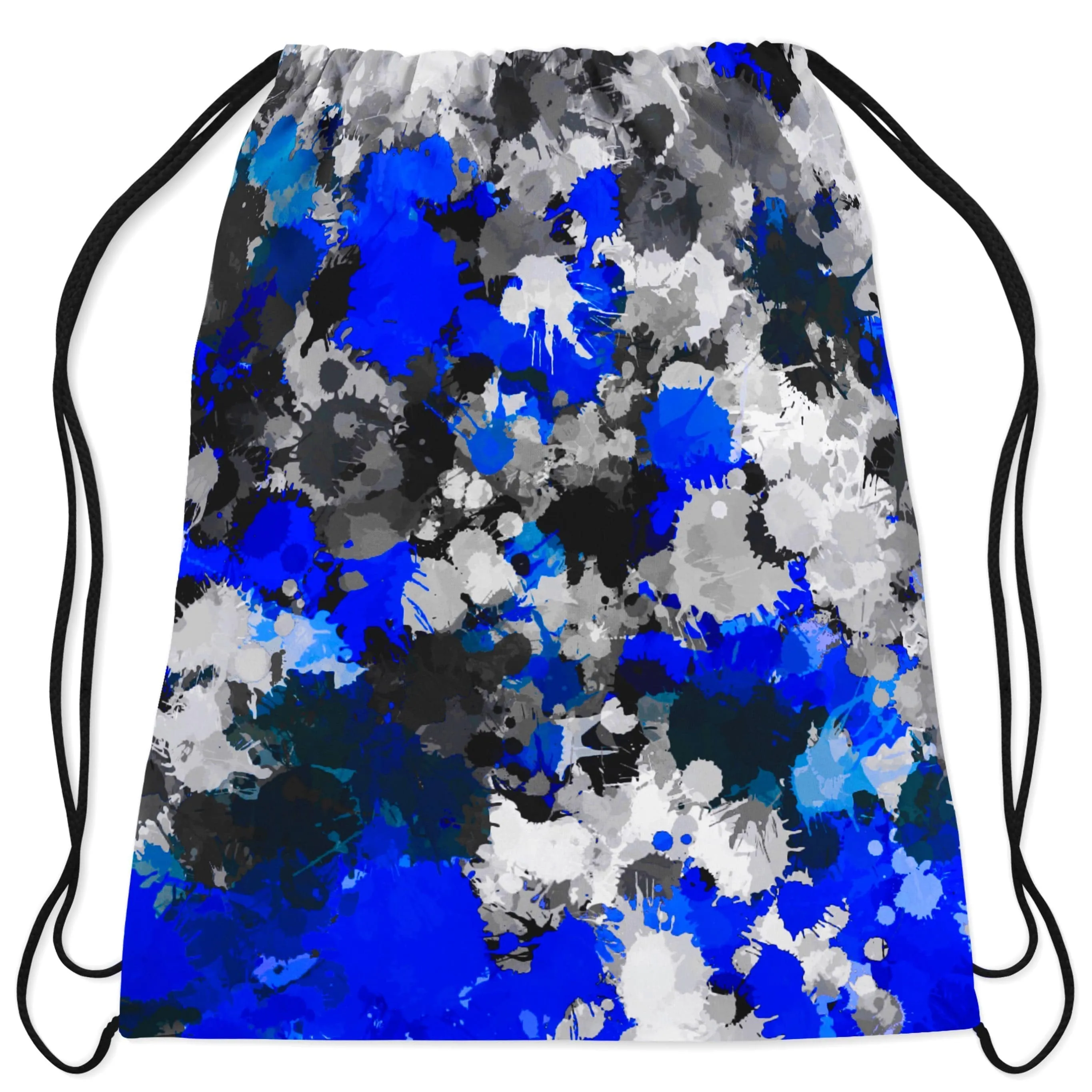Blue and Grey Paint Splatter Drawstring Bag sold by iEDM