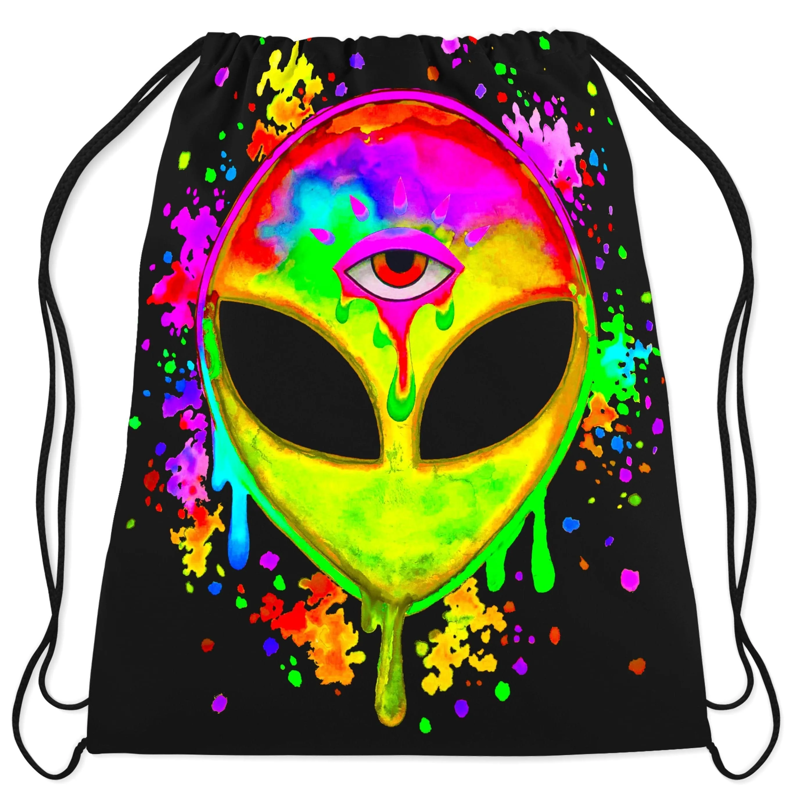 Splatter Alien Yellow Drawstring Bag sold by iEDM