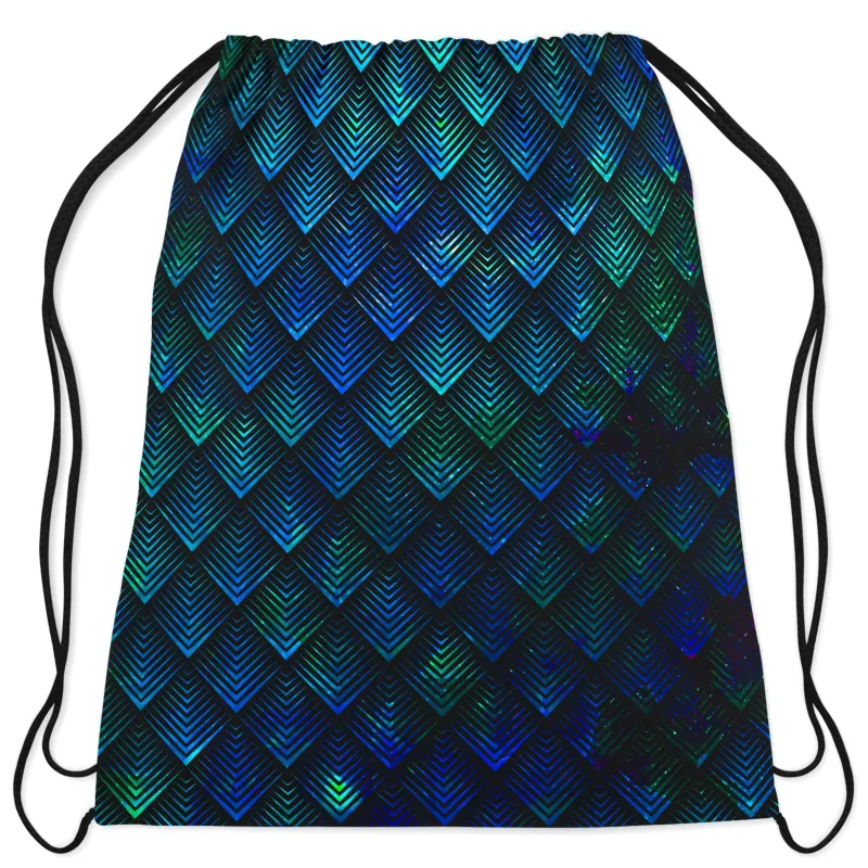 Galactic Dragon Scale Teal Drawstring Bag sold by iEDM