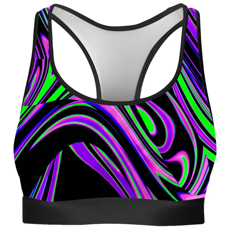 Violet and Lime Blackout Drip Rave Bra sold by iEDM