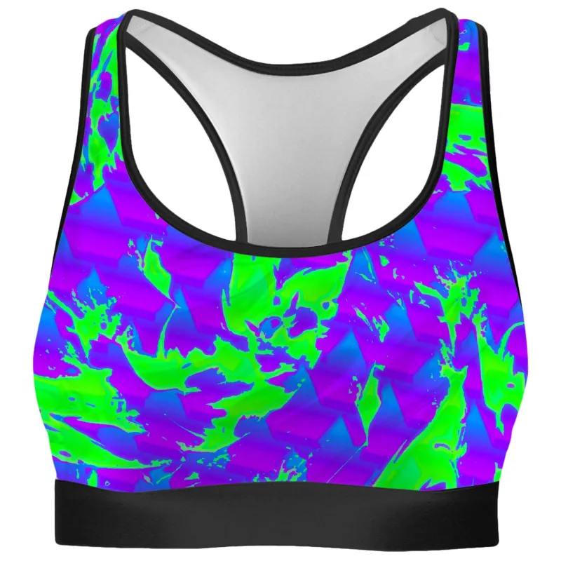 Green and Purple Hypno Splatter Rave Bra sold by iEDM