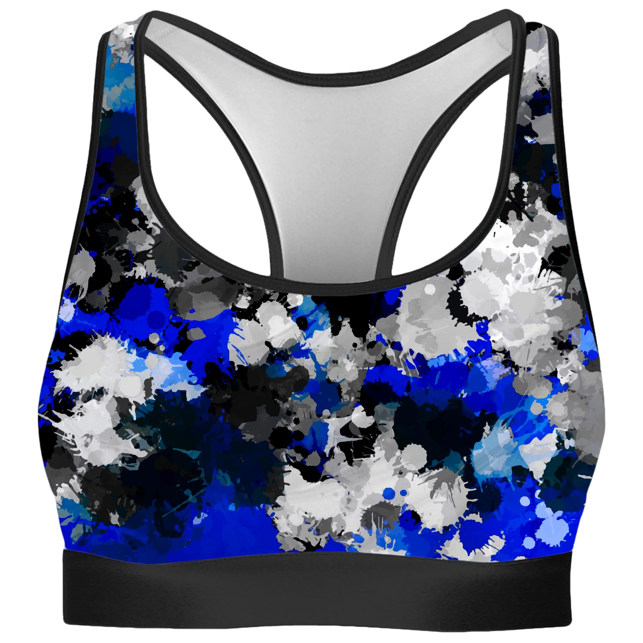 Blue and Grey Paint Splatter Rave Bra sold by iEDM