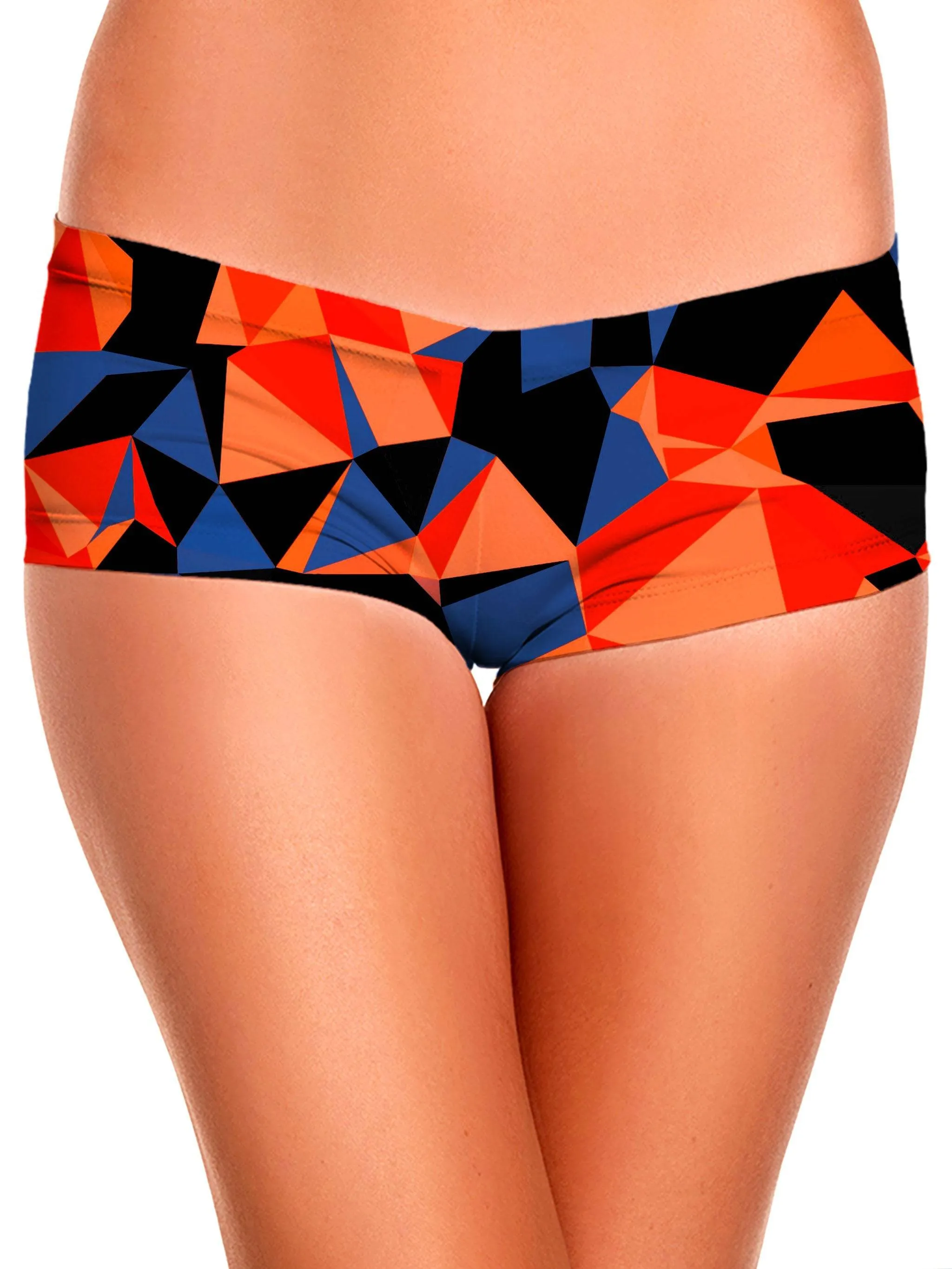 Orange and Black Geo Booty Shorts sold by iEDM