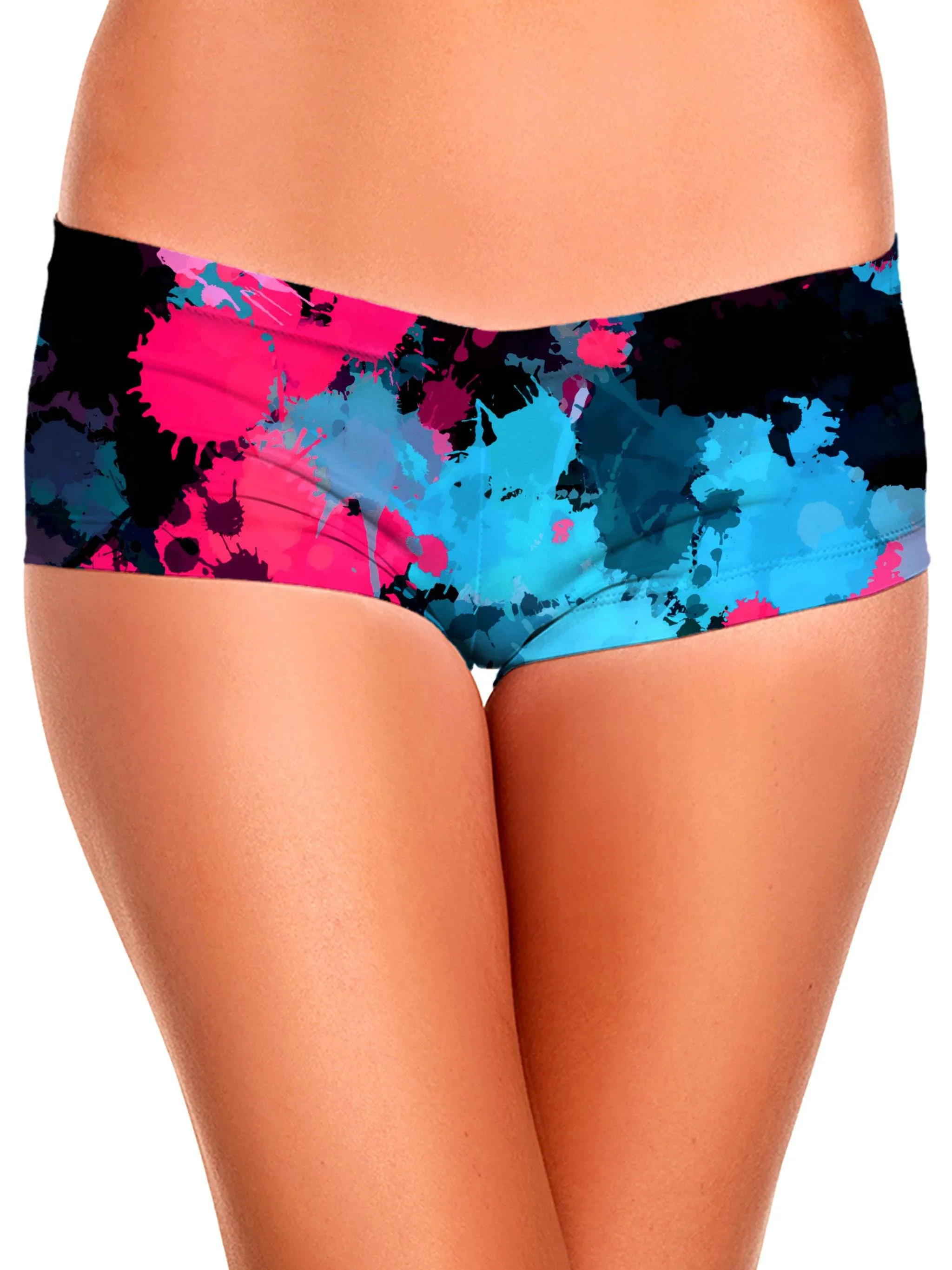 Pink and Blue Paint Splatter Booty Shorts sold by iEDM