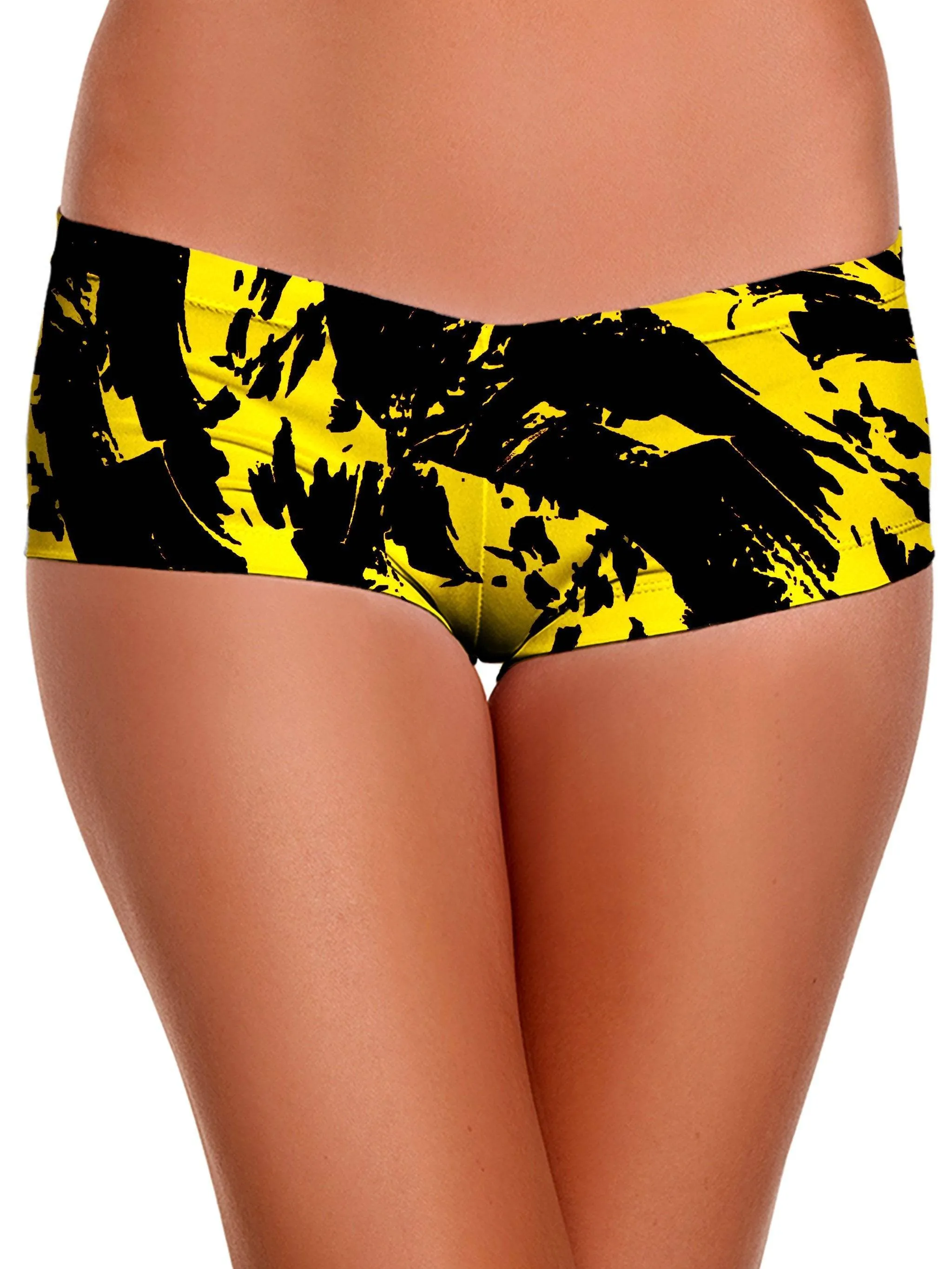 Black and Yellow Paint Splatter Booty Shorts sold by iEDM