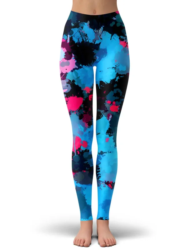 Pink and Blue Paint Splatter Leggings sold by iEDM