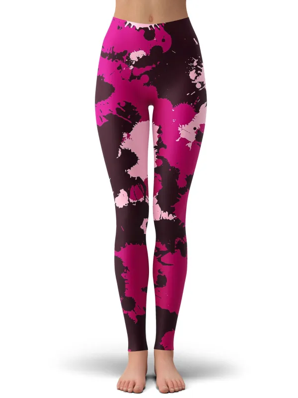 Mauve Pink Paint Splatter Camo Leggings sold by iEDM