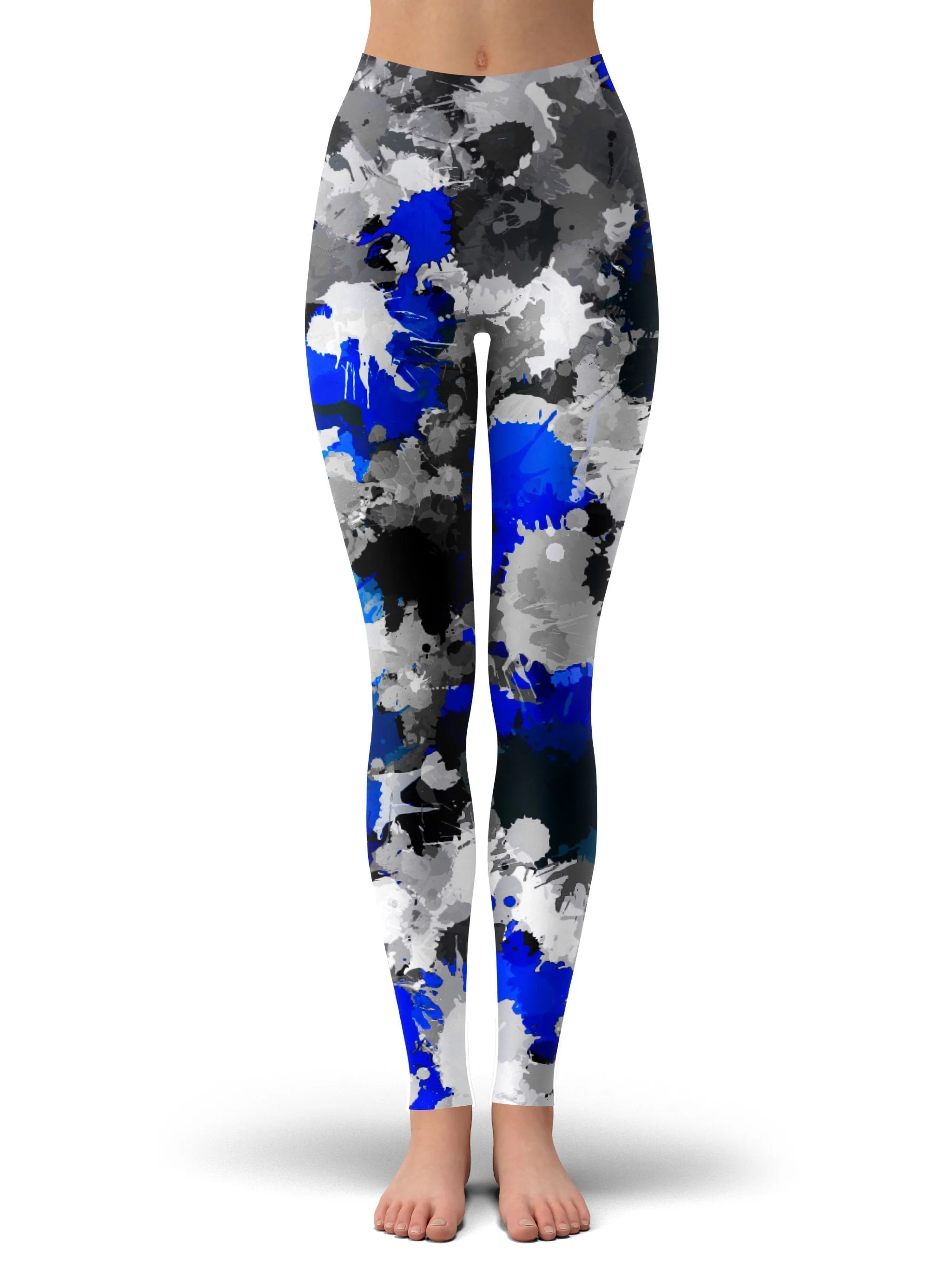Blue and Grey Paint Splatter Leggings sold by iEDM