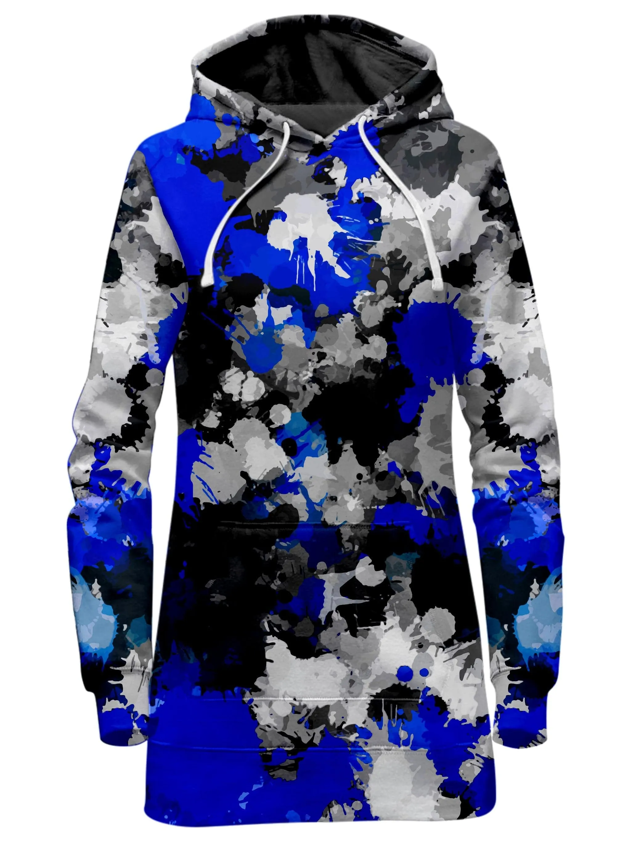 Blue and Grey Paint Splatter Hoodie Dress sold by iEDM
