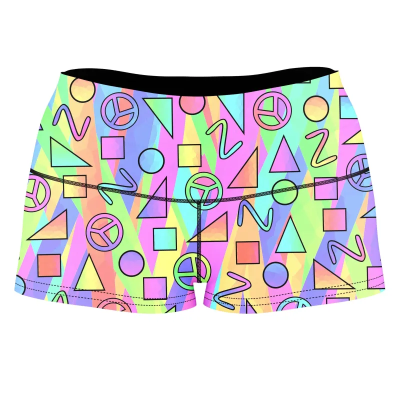 Trippy Retro Peace Signs High-Waisted Women's Shorts sold by iEDM