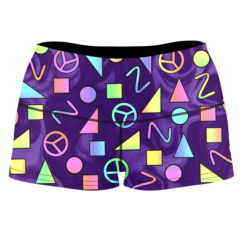 Retro Shapes Peace Symbols Purple High-Waisted Women's Shorts sold by iEDM
