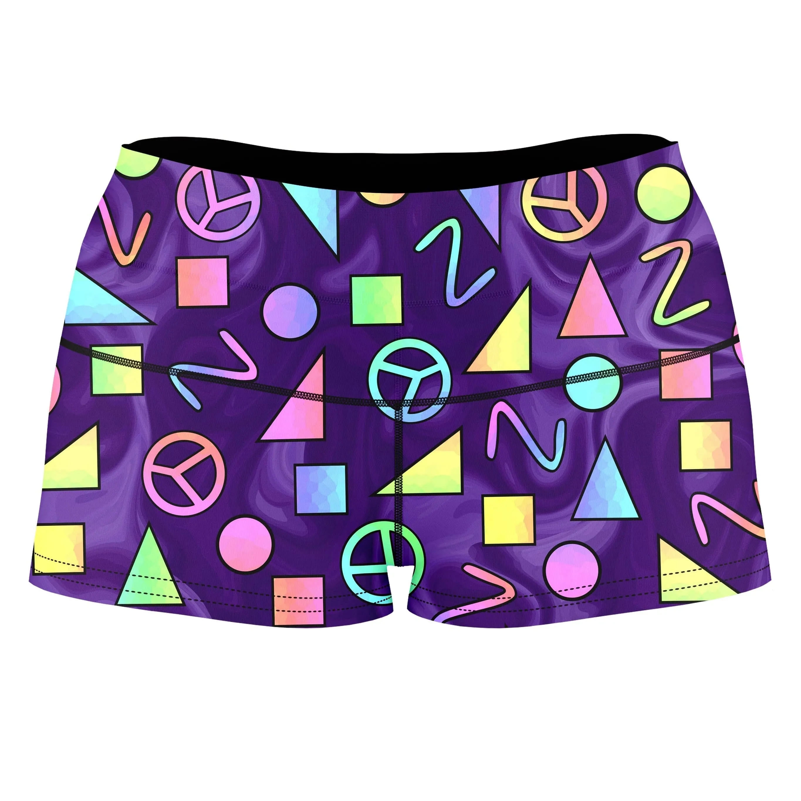 Retro Shapes Peace Symbols Purple High-Waisted Women's Shorts sold by iEDM