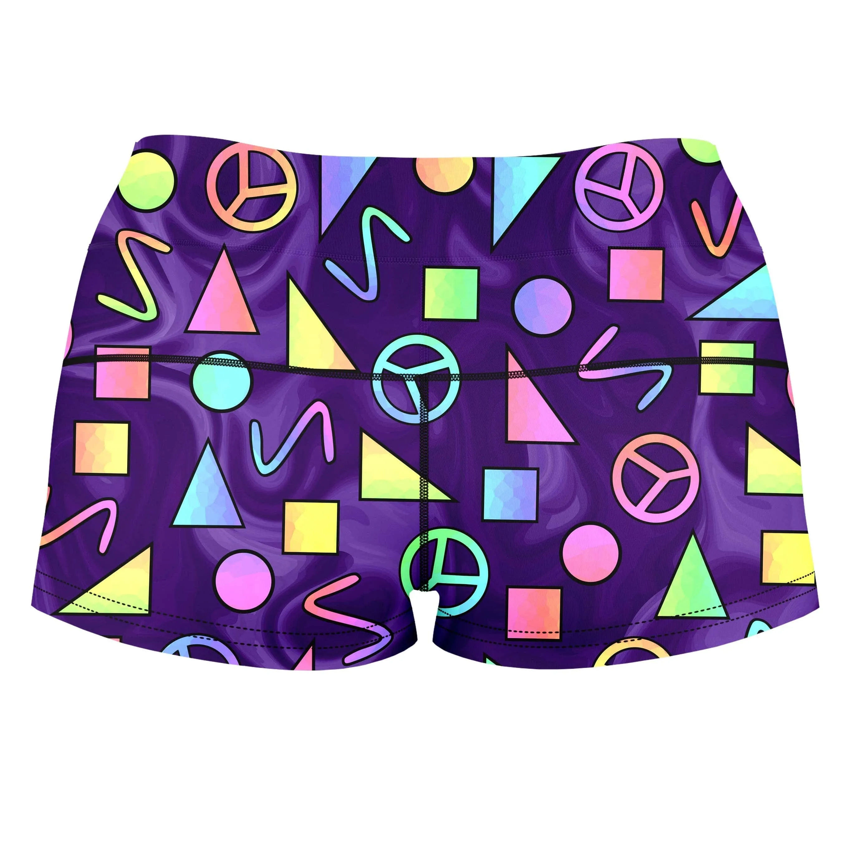 Retro Shapes Peace Symbols Purple High-Waisted Women's Shorts sold by iEDM product image thumbnail 2