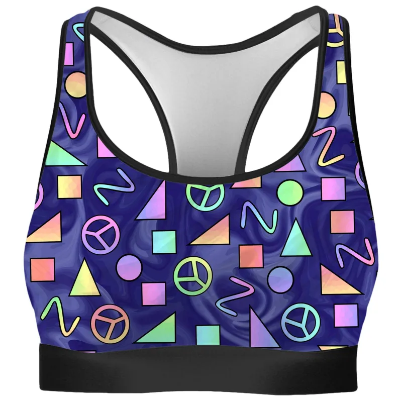 Retro Shapes Peace Symbols Blue Rave Bra sold by iEDM
