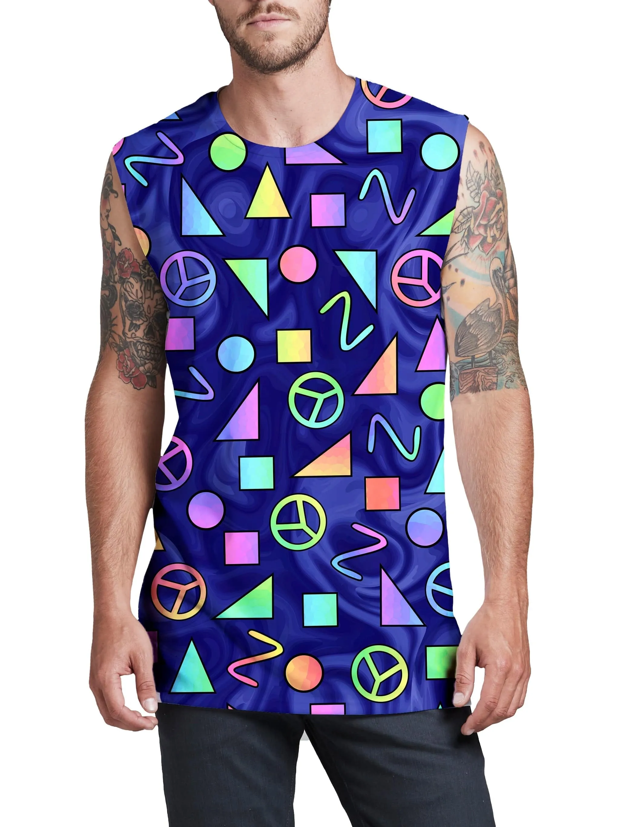 Retro Shapes Peace Symbols Blue Men's Muscle Tank sold by iEDM