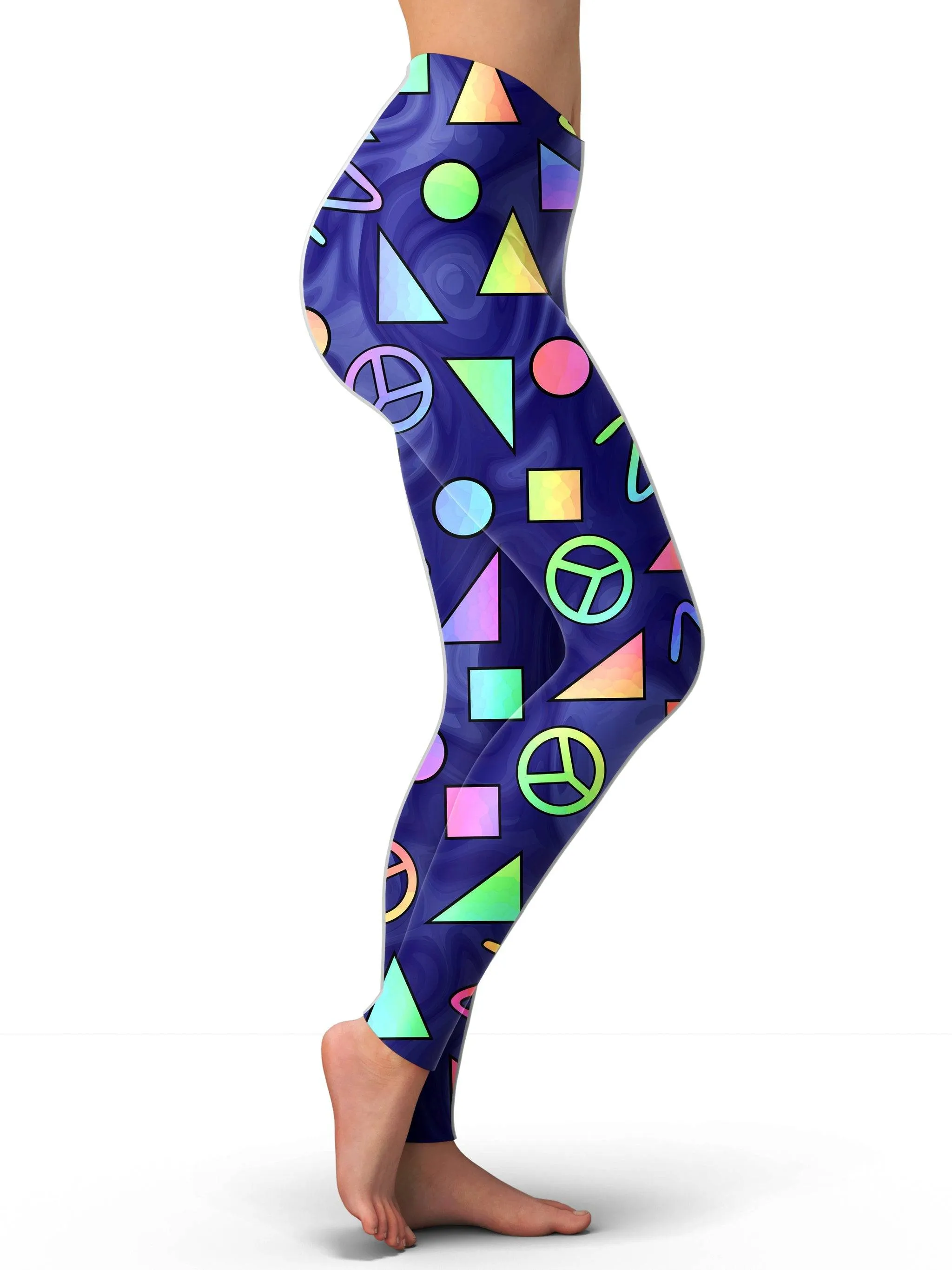 Retro Shapes Peace Symbols Blue Leggings sold by iEDM product image thumbnail 2