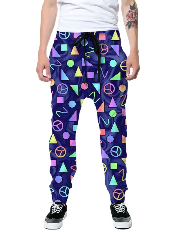 Retro Shapes Peace Symbols Blue Joggers sold by iEDM