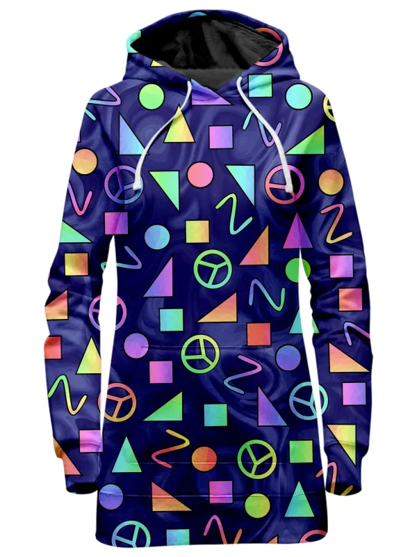 Retro Shapes Peace Symbols Blue Hoodie Dress made by iEDM