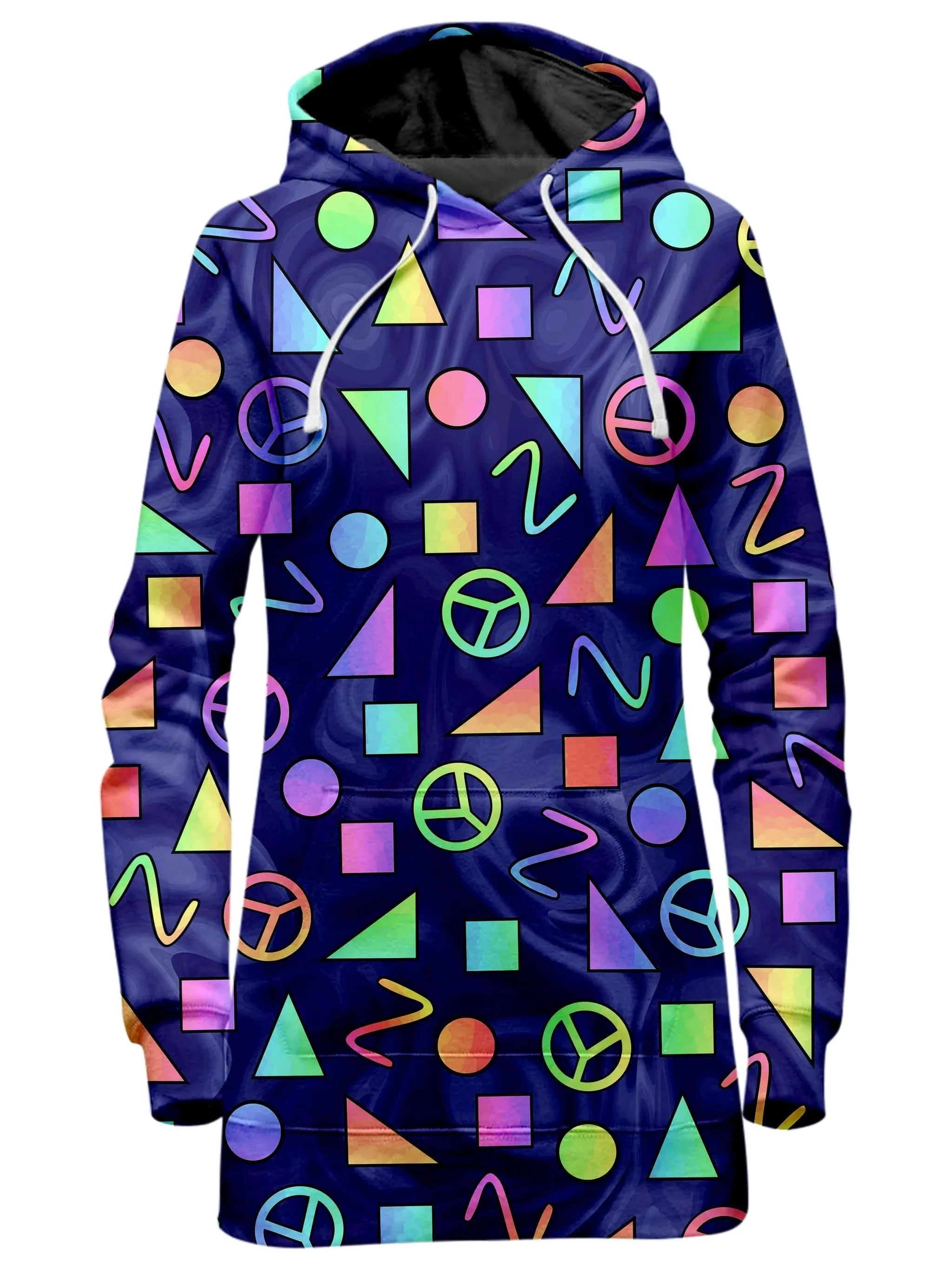 Retro Shapes Peace Symbols Blue Hoodie Dress sold by iEDM