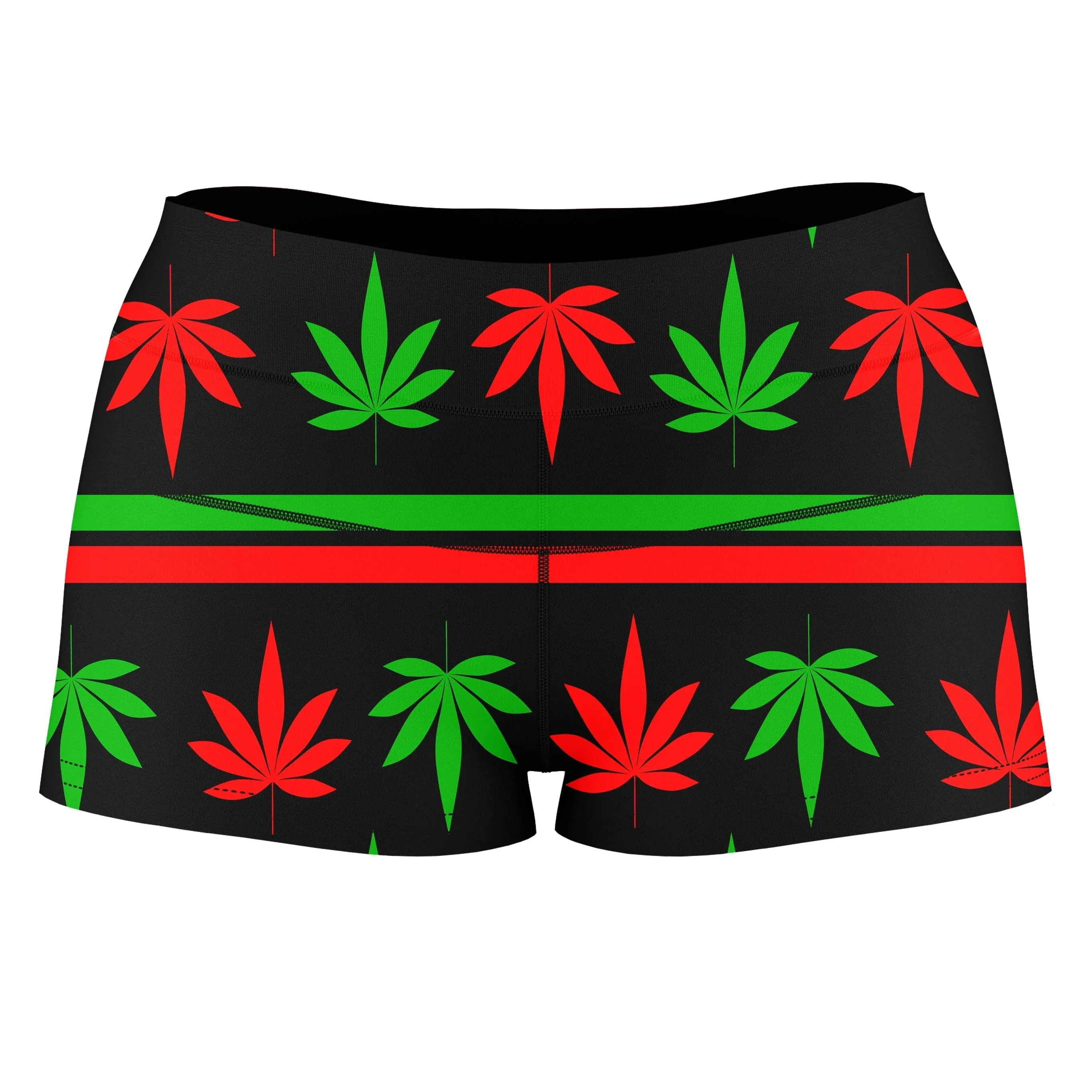 Red And Green Festive Bud High-Waisted Women's Shorts sold by iEDM