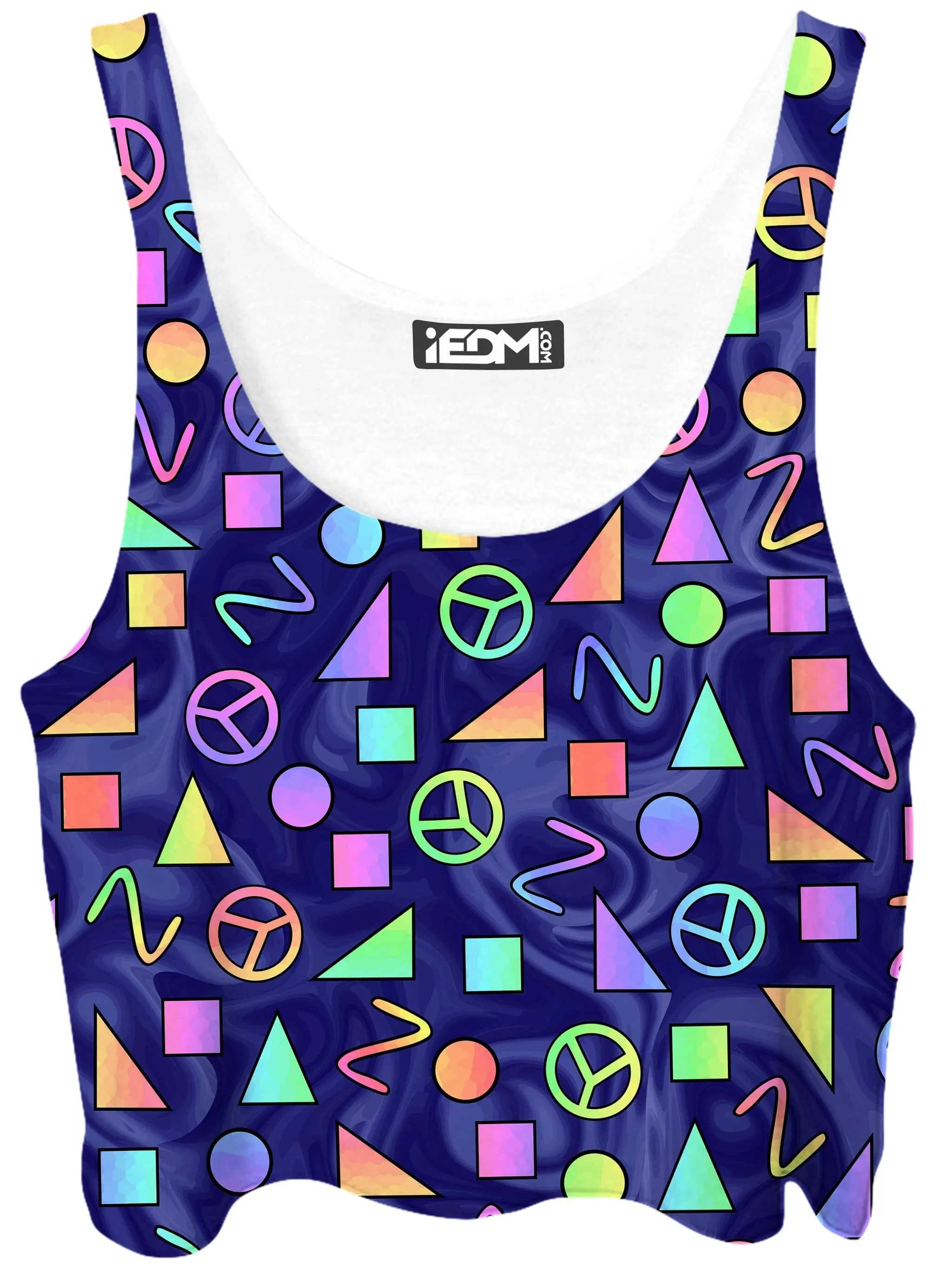 Retro Shapes Peace Symbols Blue Crop Top sold by iEDM
