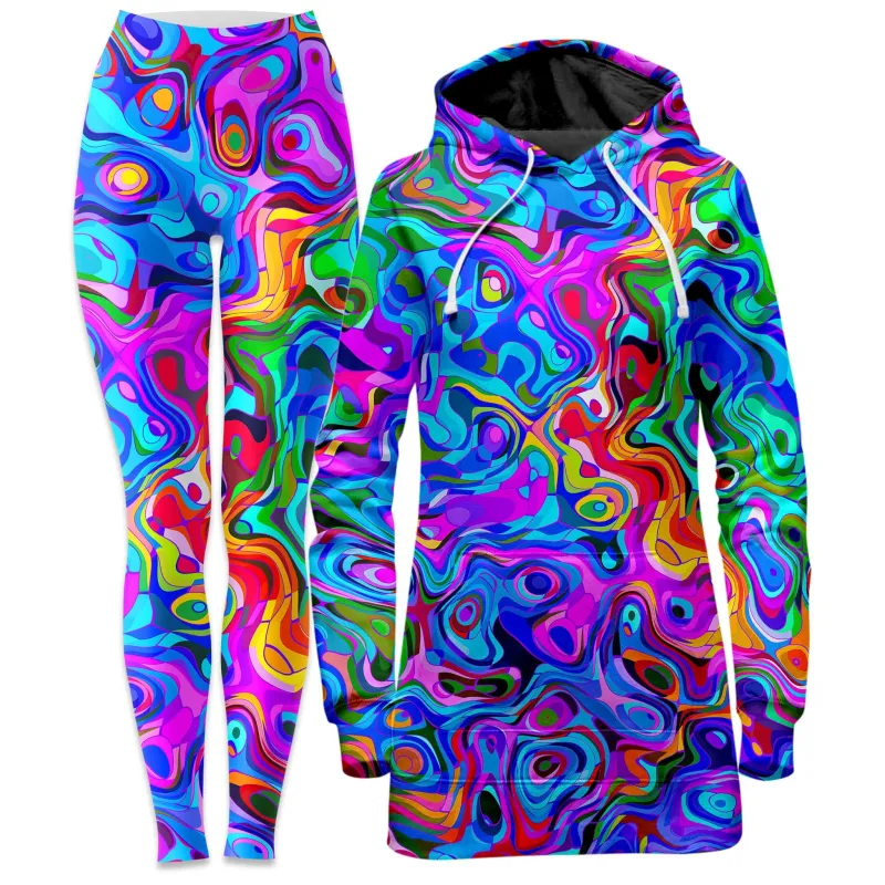 Rainbow Waves Hoodie Dress and Leggings Combo sold by iEDM