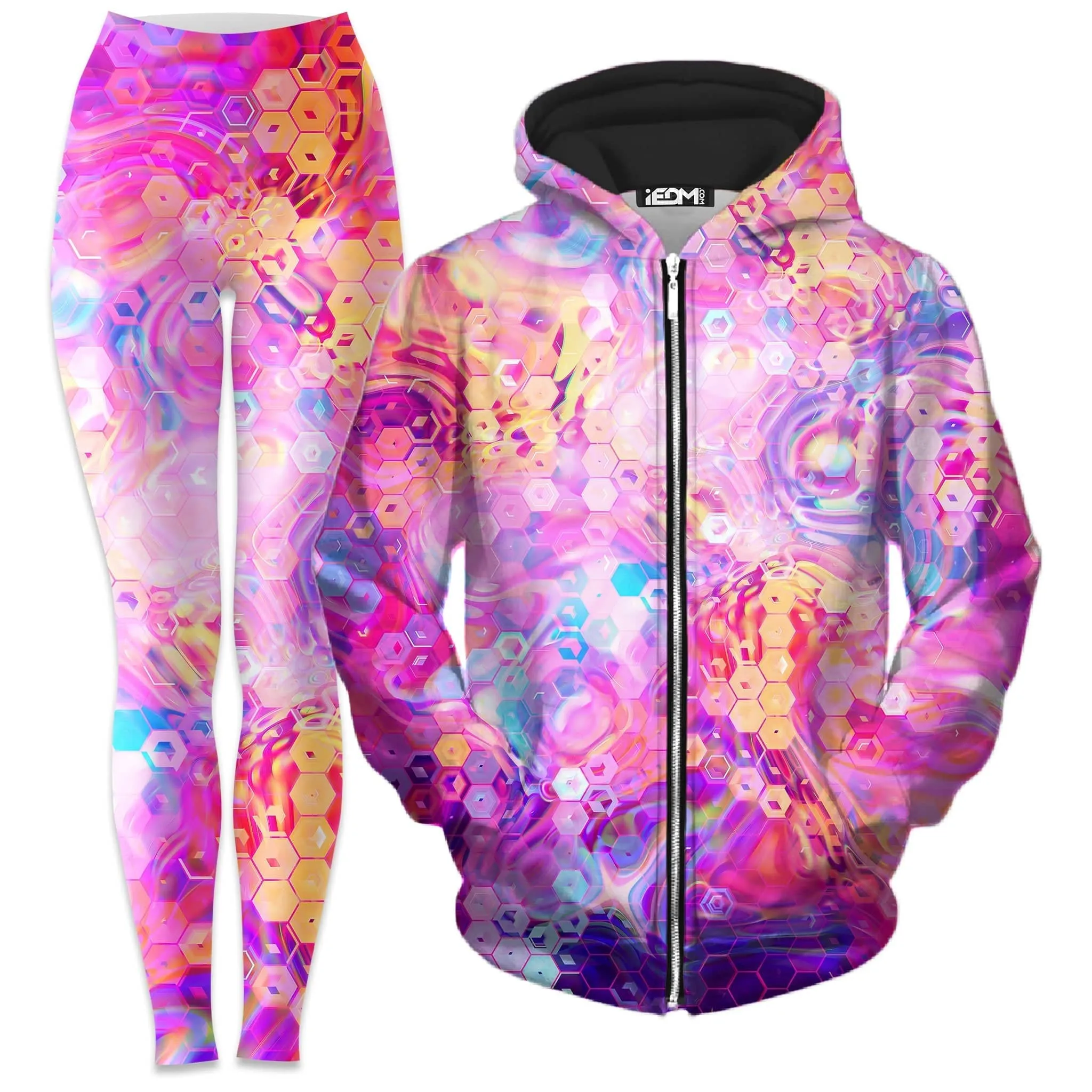 Purple Mirage Zip-Up Hoodie and Leggings Combo sold by iEDM