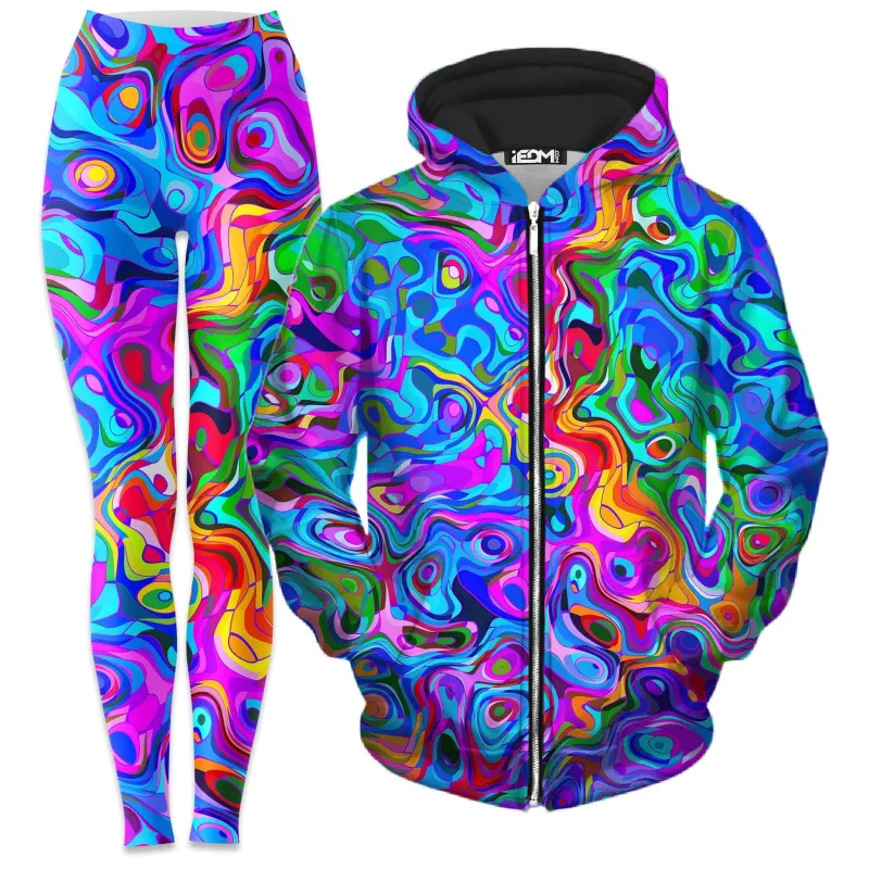 Rainbow Waves Zip-Up Hoodie and Leggings Combo sold by iEDM