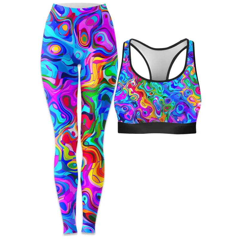 Rainbow Waves Rave Bra and Leggings Combo sold by iEDM